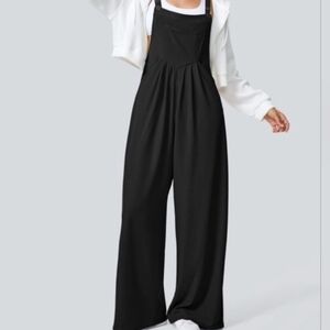HALARA Black Large Wide Leg Ribbed Pockets Casual Overalls
